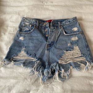 High Waist Distressed Chic Denim Shorts